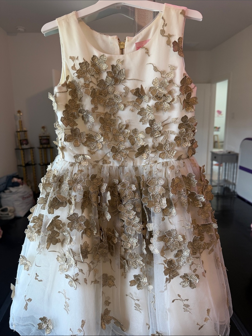 Zoe Ltd "Leaves of Gold" Floral Applique Tulle Party Dress
